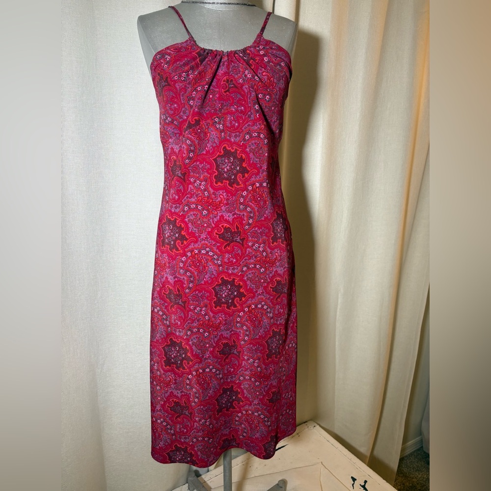 Express Y2K Paisley Slip Midi Dress Red Pink Strappy Festival Boho Sz 9/10 Med